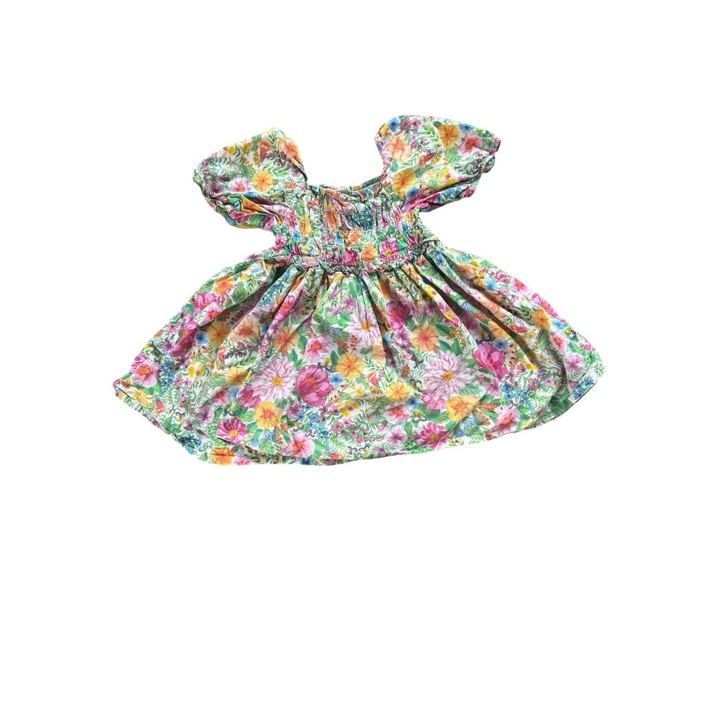 H&M Angela McKay Floral Smocked Puff Sleeve Dress Kids 4T Multicolor